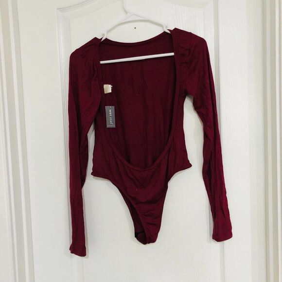 Wet Seal Bodysuit Women's Savage‎ Open Back Thong Burgundy Size XL NWT - Picture 5 of 6